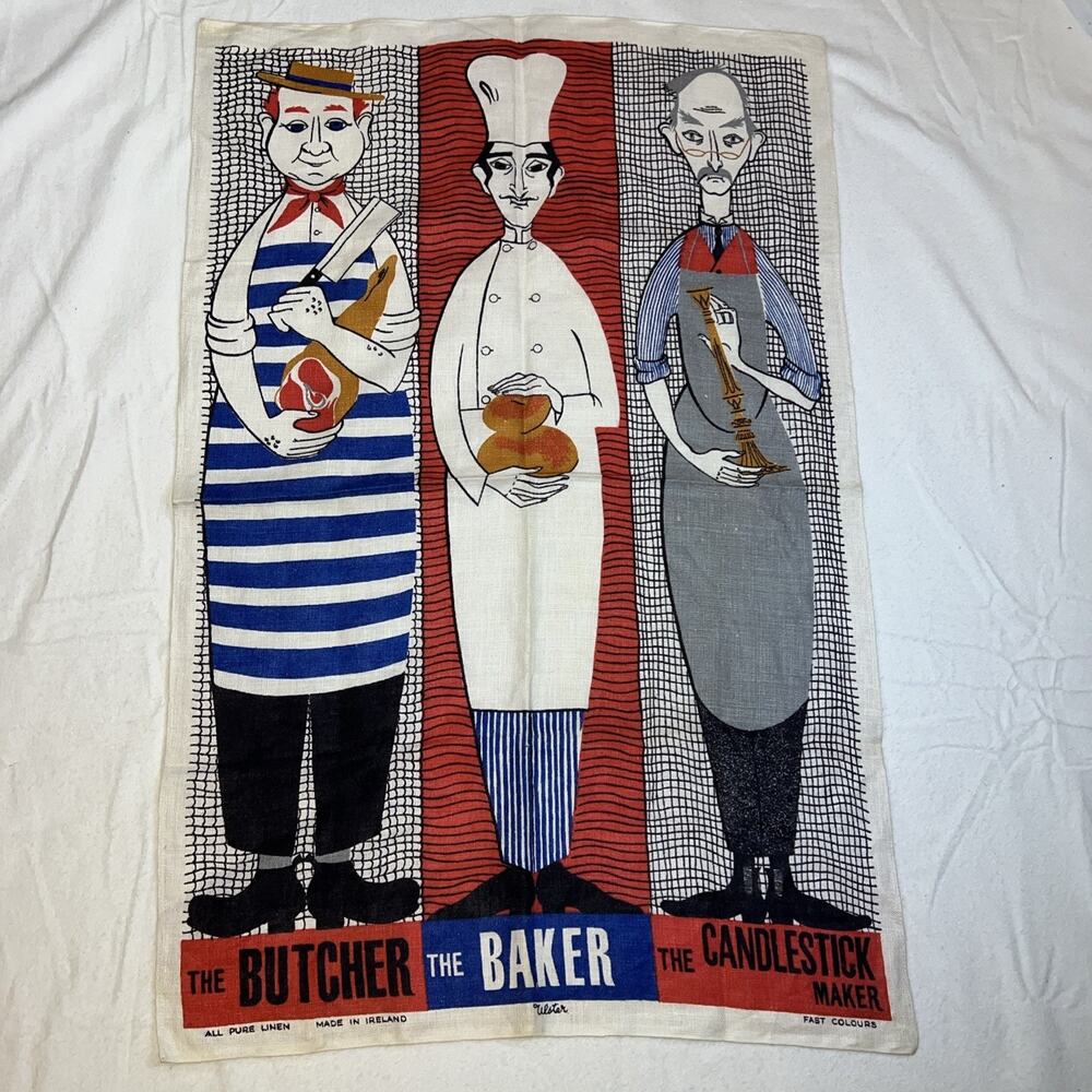 Ulster Pure Linen Tapestry, Towel, The Butcher The Baker The Candlestick Maker